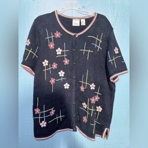 Christopher & Banks Navy and Pink Embroidered Cardigan XL